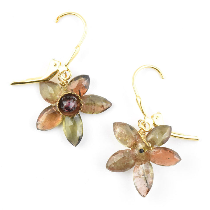 Quartz & Garnet Flower Earrings