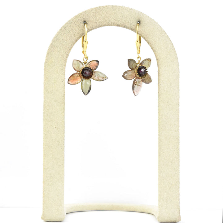 Quartz & Garnet Flower Earrings