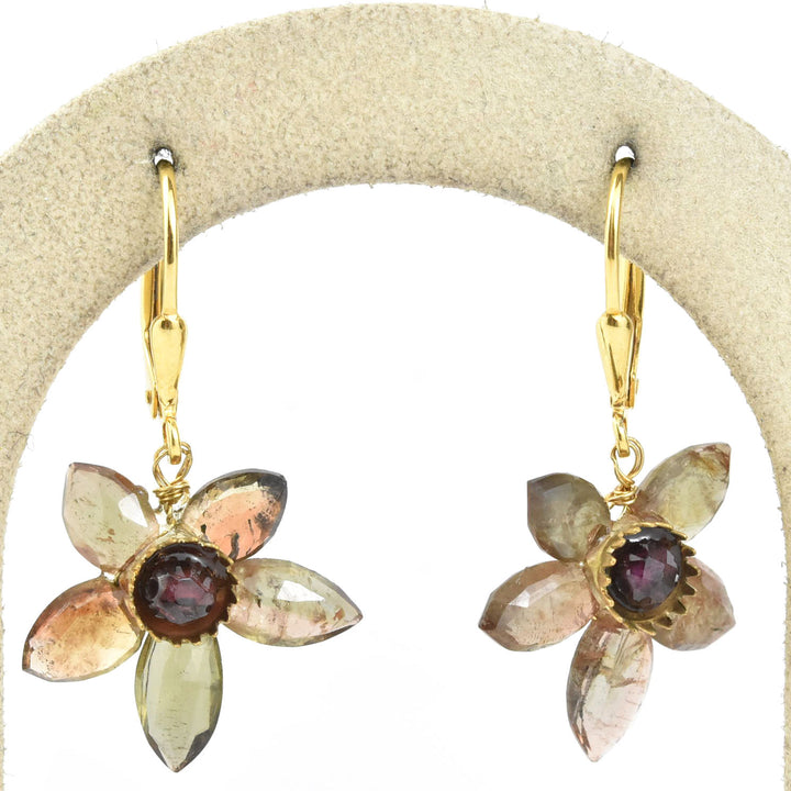 Quartz & Garnet Flower Earrings