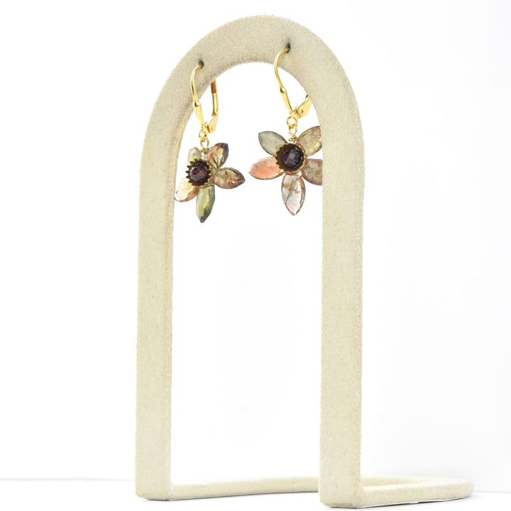 Quartz & Garnet Flower Earrings