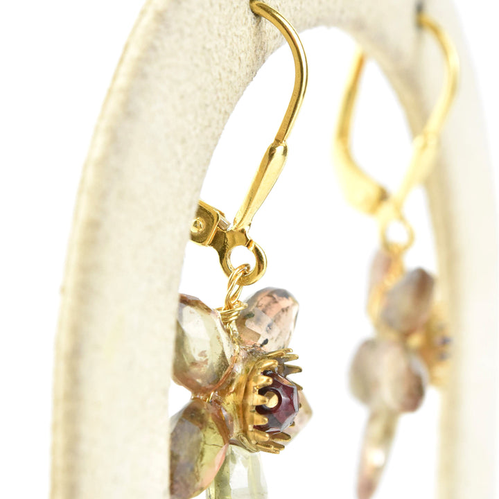 Quartz & Garnet Flower Earrings