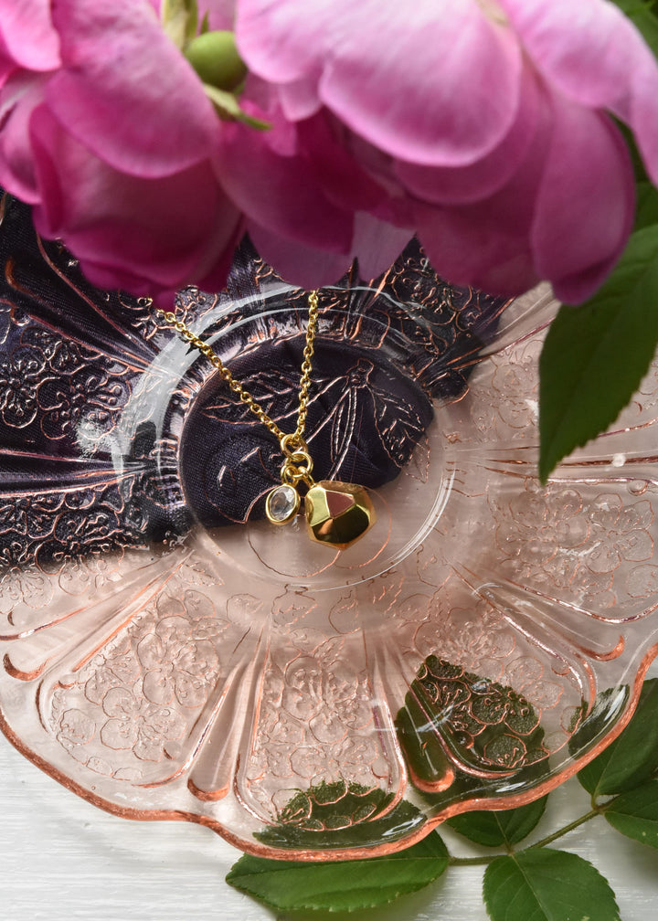 Gold Plated Crystal Quartz Charm Necklace
