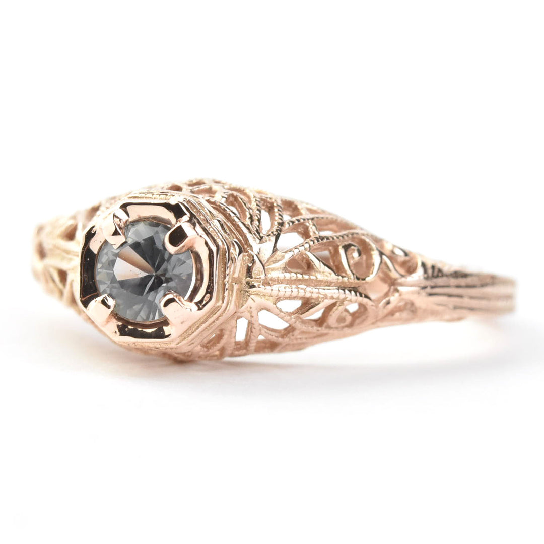 Montana Sapphire Filigree Ring in 14k Rose Gold - Goldmakers Fine Jewelry