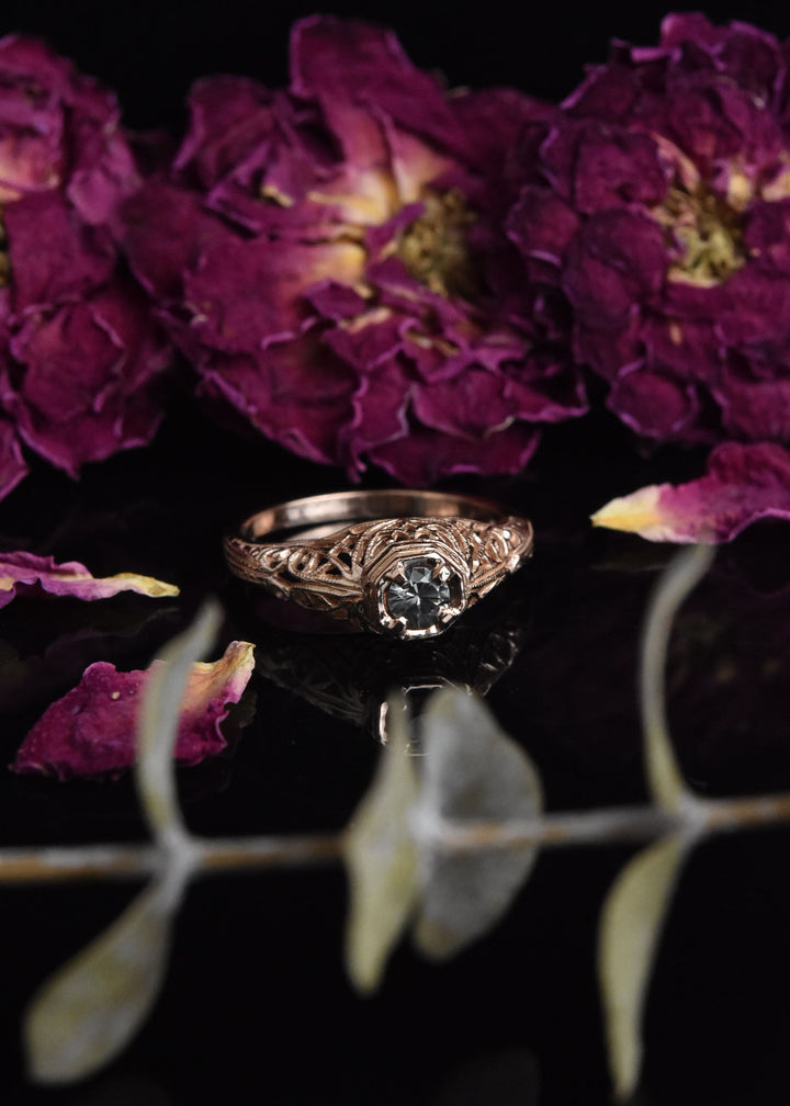 Montana Sapphire Filigree Ring in 14k Rose Gold - Goldmakers Fine Jewelry