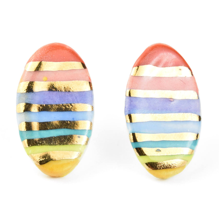 Rainbow Stripe Oval Studs - Goldmakers Fine Jewelry
