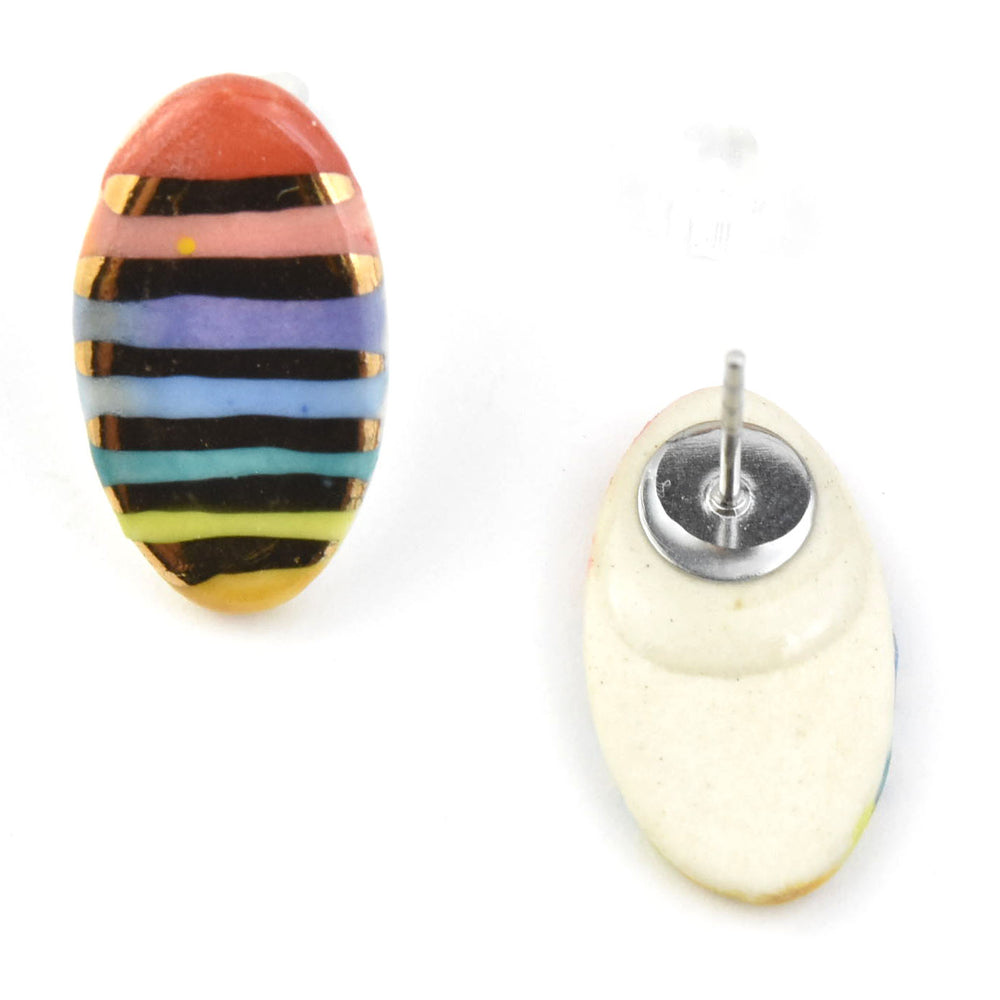 Rainbow Stripe Oval Studs - Goldmakers Fine Jewelry