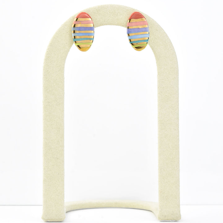 Rainbow Stripe Oval Studs - Goldmakers Fine Jewelry