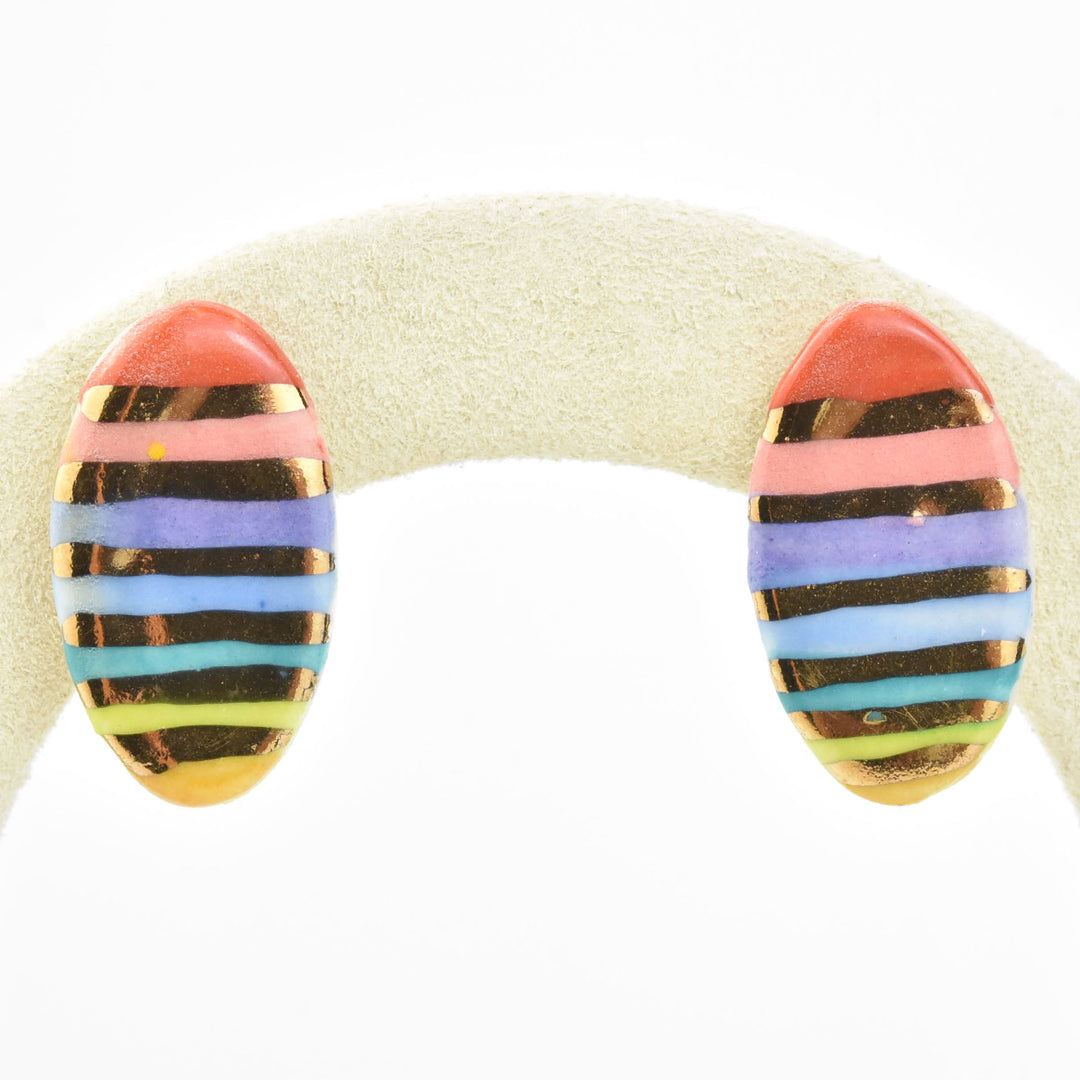 Rainbow Stripe Oval Studs - Goldmakers Fine Jewelry