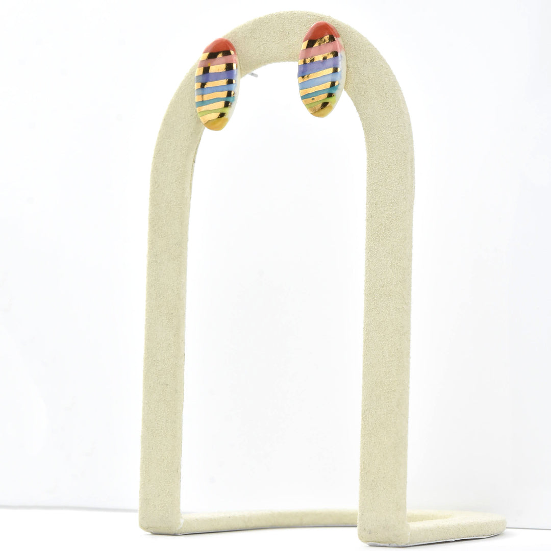 Rainbow Stripe Oval Studs - Goldmakers Fine Jewelry