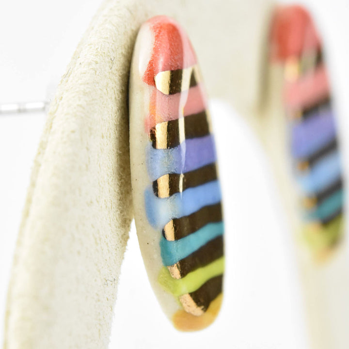 Rainbow Stripe Oval Studs - Goldmakers Fine Jewelry