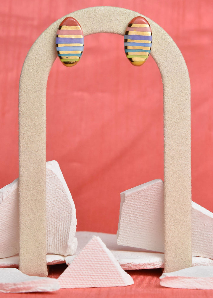 Rainbow Stripe Oval Studs - Goldmakers Fine Jewelry