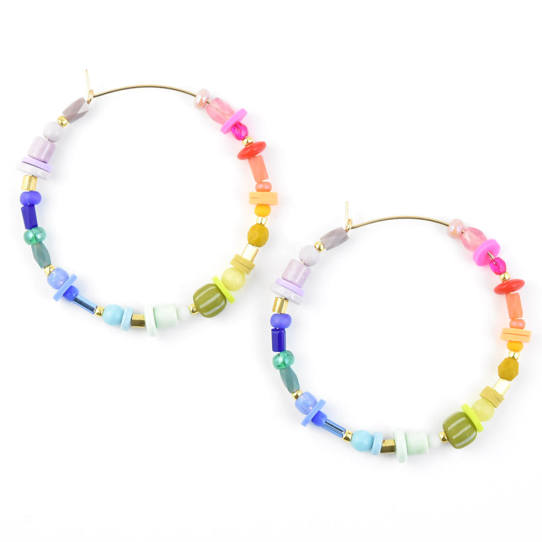 Rainbow Beaded Hoops