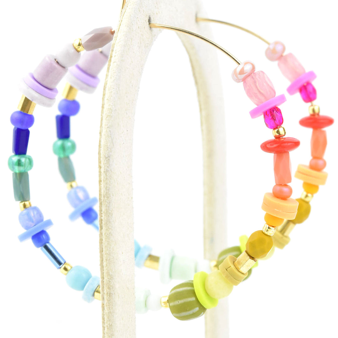 Rainbow Beaded Hoops