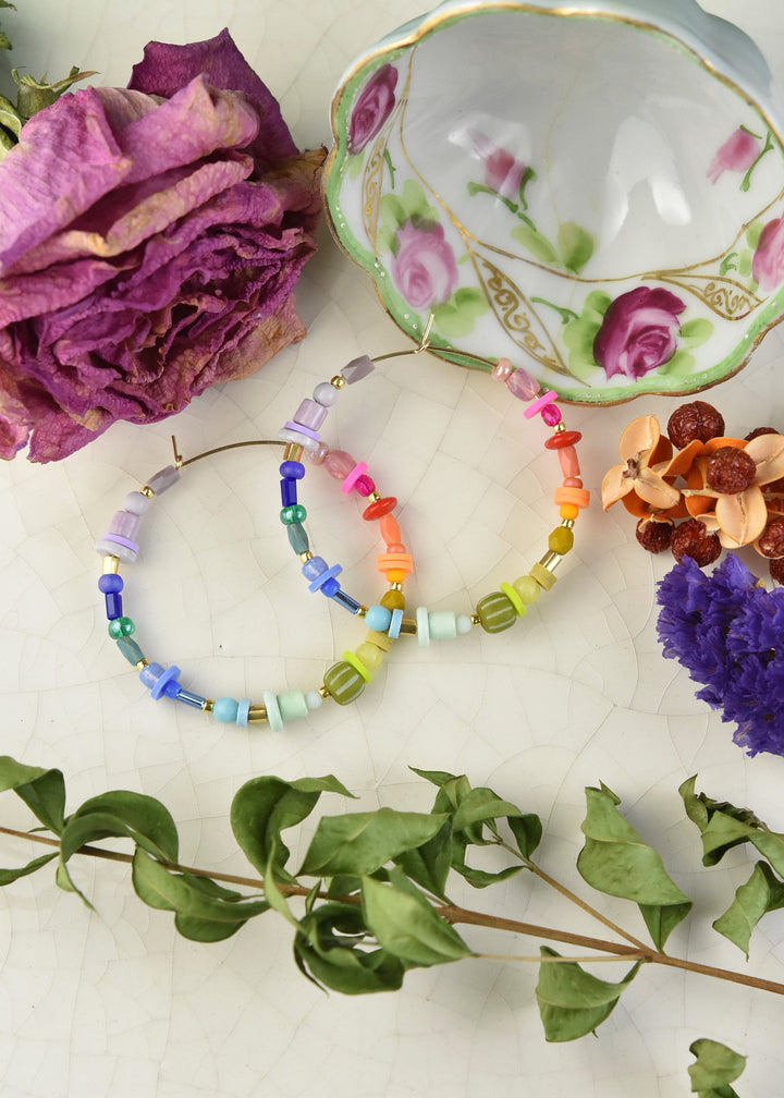 Rainbow Beaded Hoops