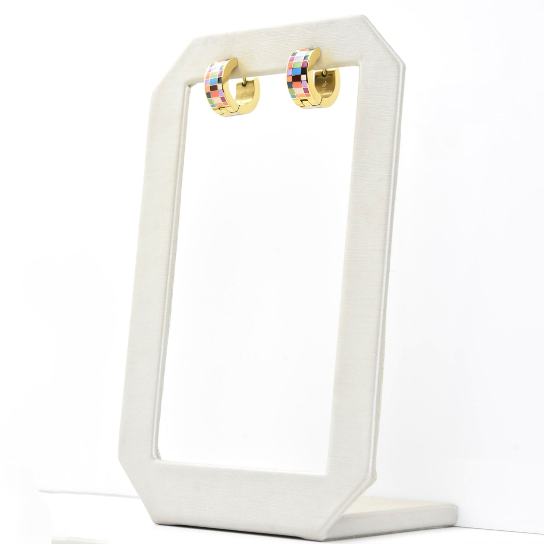 Checkered Super Chunky Huggie Hoops - Goldmakers Fine Jewelry