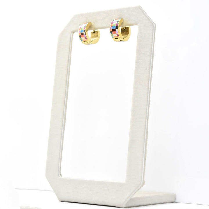 Checkered Super Chunky Huggie Hoops - Goldmakers Fine Jewelry