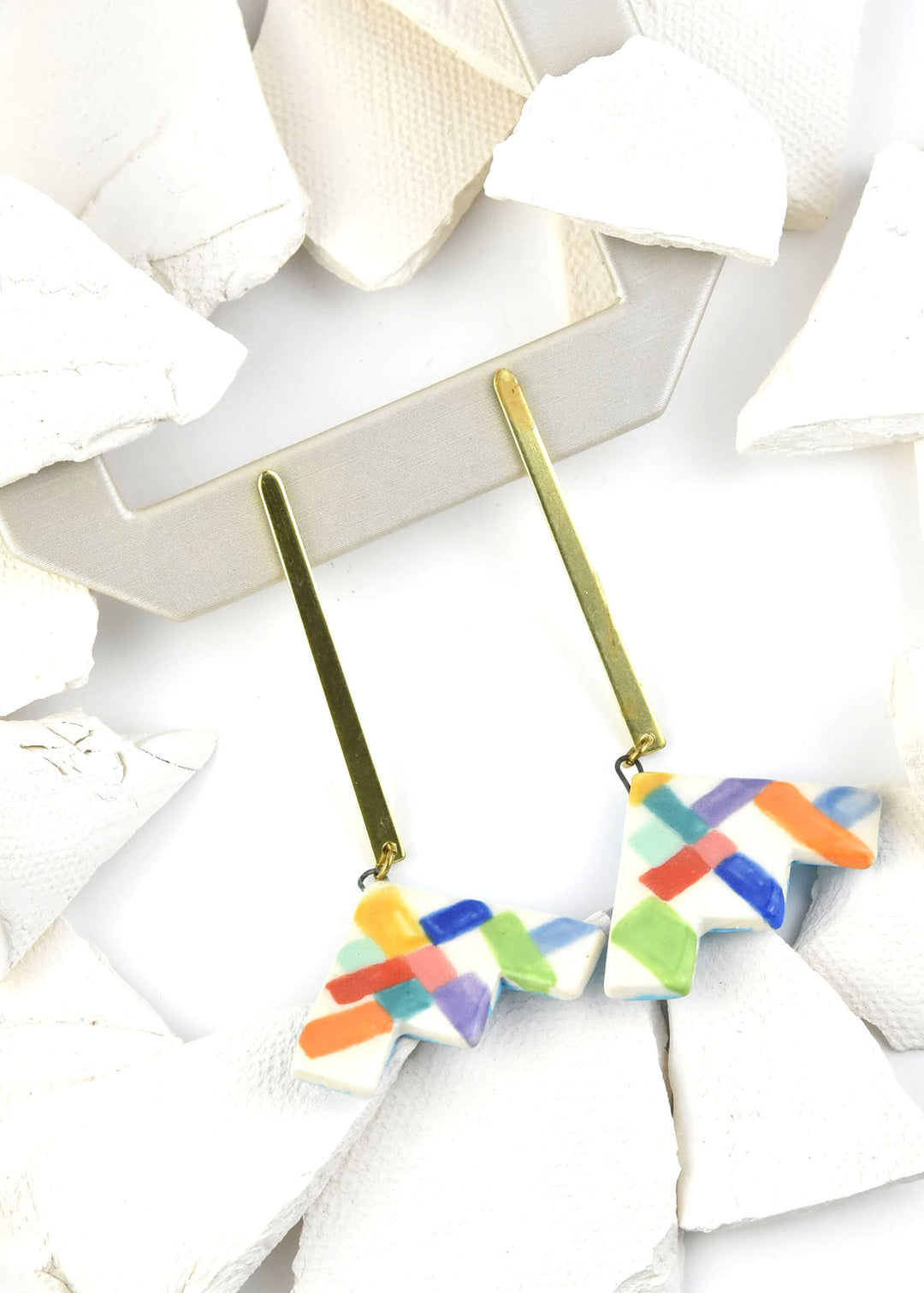 Rainbow Colorblock Drop Earrings