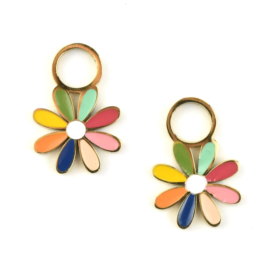 Rainbow Daisy Huggie Hoop Charms - Goldmakers Fine Jewelry