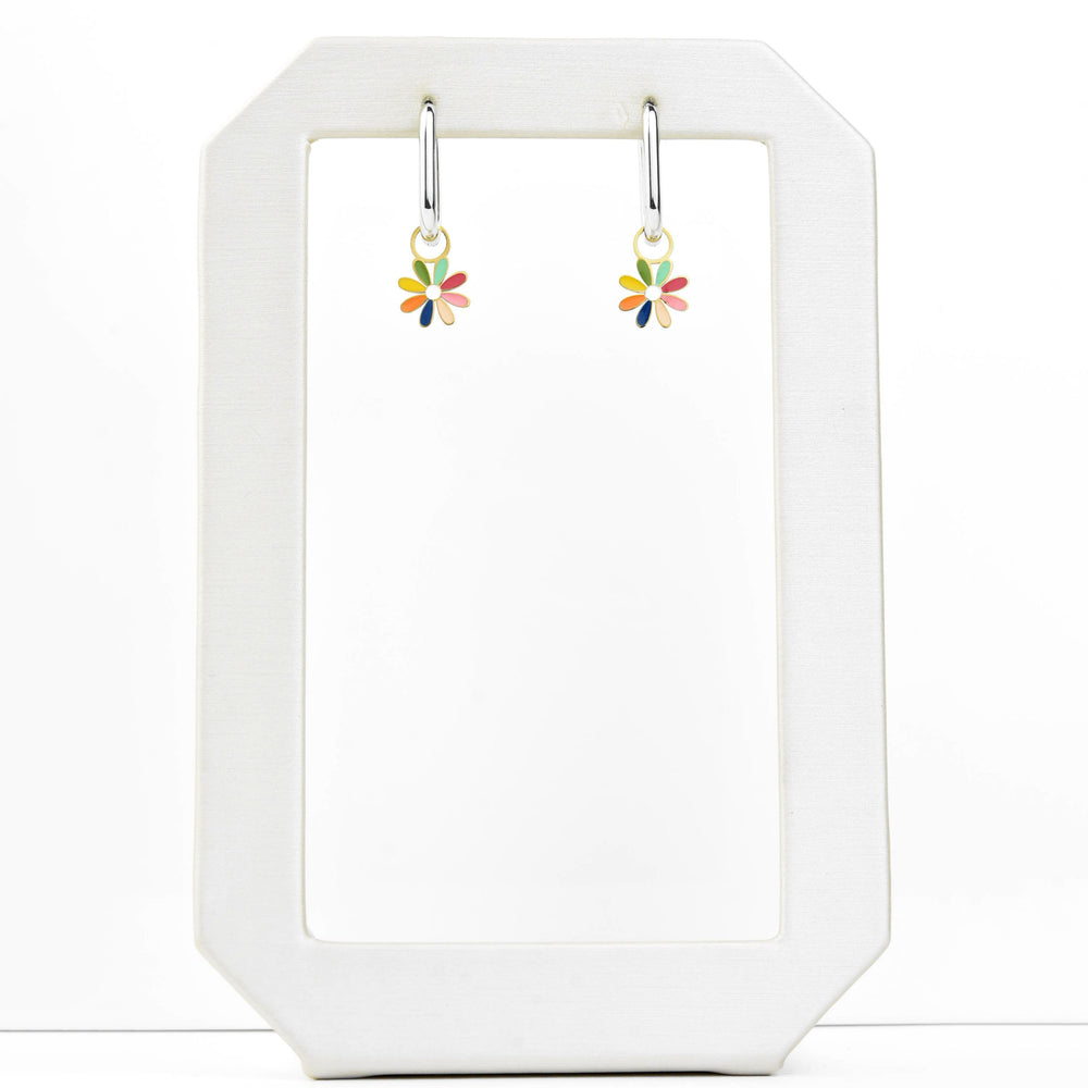 Rainbow Daisy Huggie Hoop Charms - Goldmakers Fine Jewelry