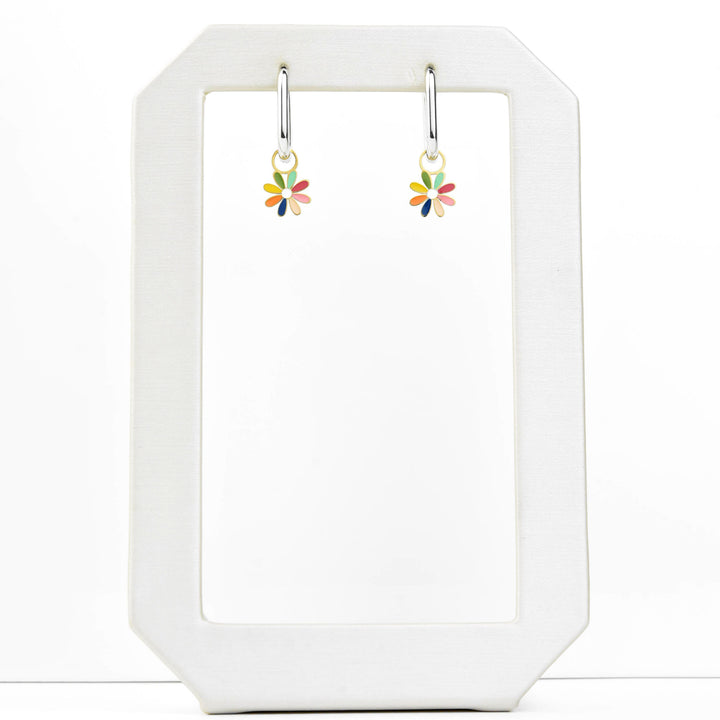 Rainbow Daisy Huggie Hoop Charms - Goldmakers Fine Jewelry