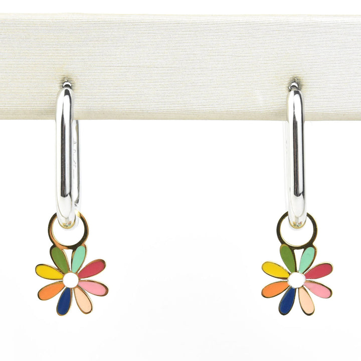 Rainbow Daisy Huggie Hoop Charms - Goldmakers Fine Jewelry
