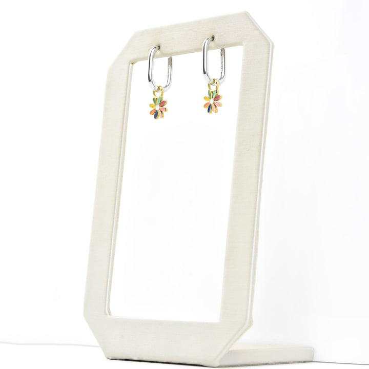 Rainbow Daisy Huggie Hoop Charms - Goldmakers Fine Jewelry
