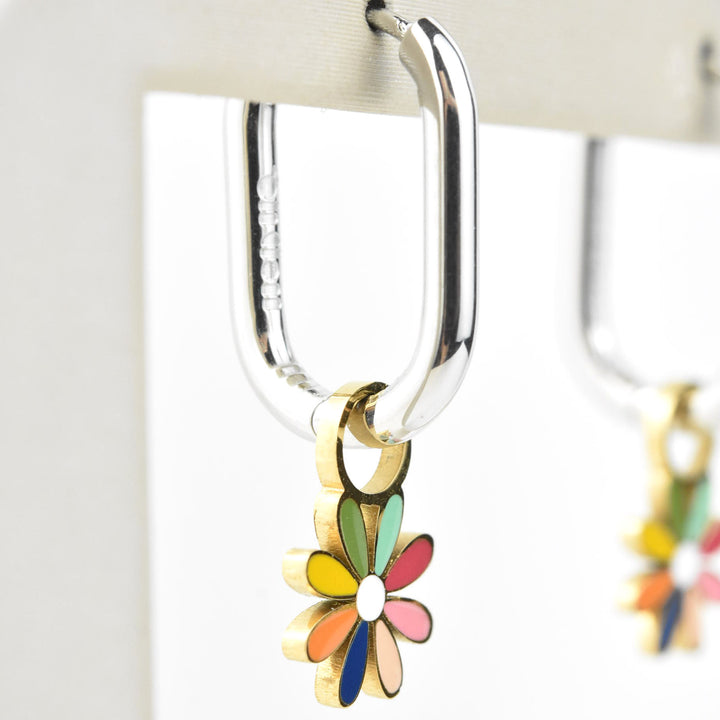 Rainbow Daisy Huggie Hoop Charms - Goldmakers Fine Jewelry