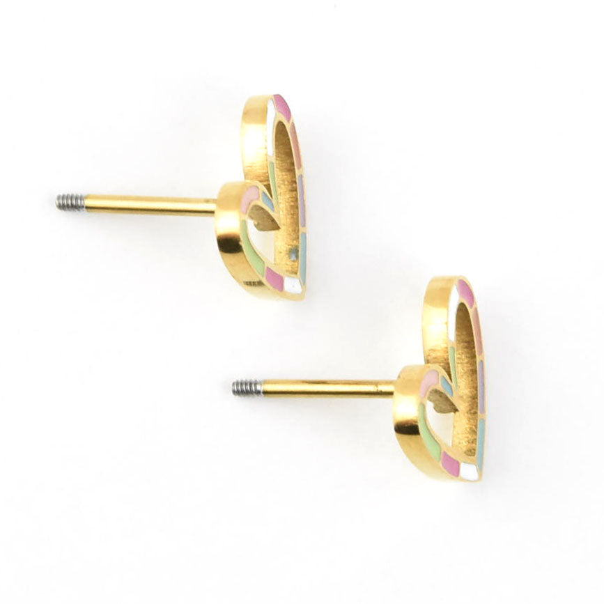 Rainbow Heart Studs, Screw-back - Goldmakers Fine Jewelry