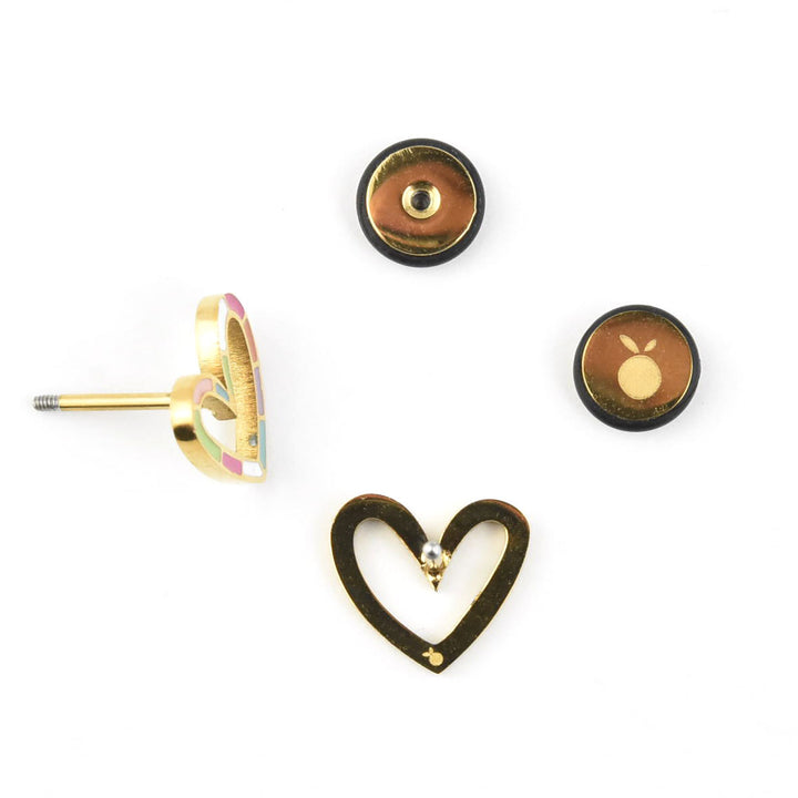 Rainbow Heart Studs, Screw-back - Goldmakers Fine Jewelry