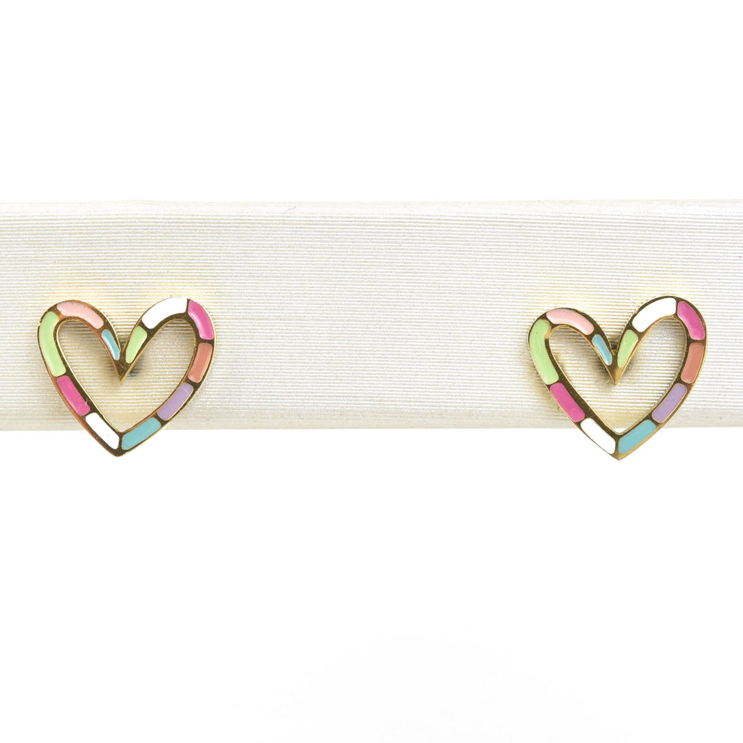 Rainbow Heart Studs, Screw-back - Goldmakers Fine Jewelry