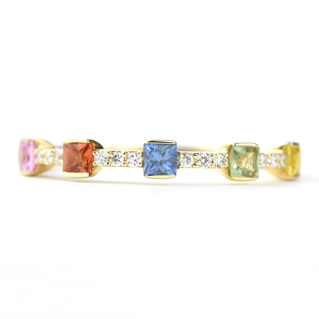 14k Yellow Gold Rainbow Sapphire & Diamond Band