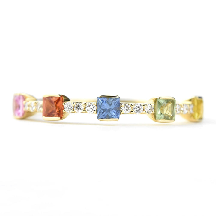 14k Yellow Gold Rainbow Sapphire & Diamond Band