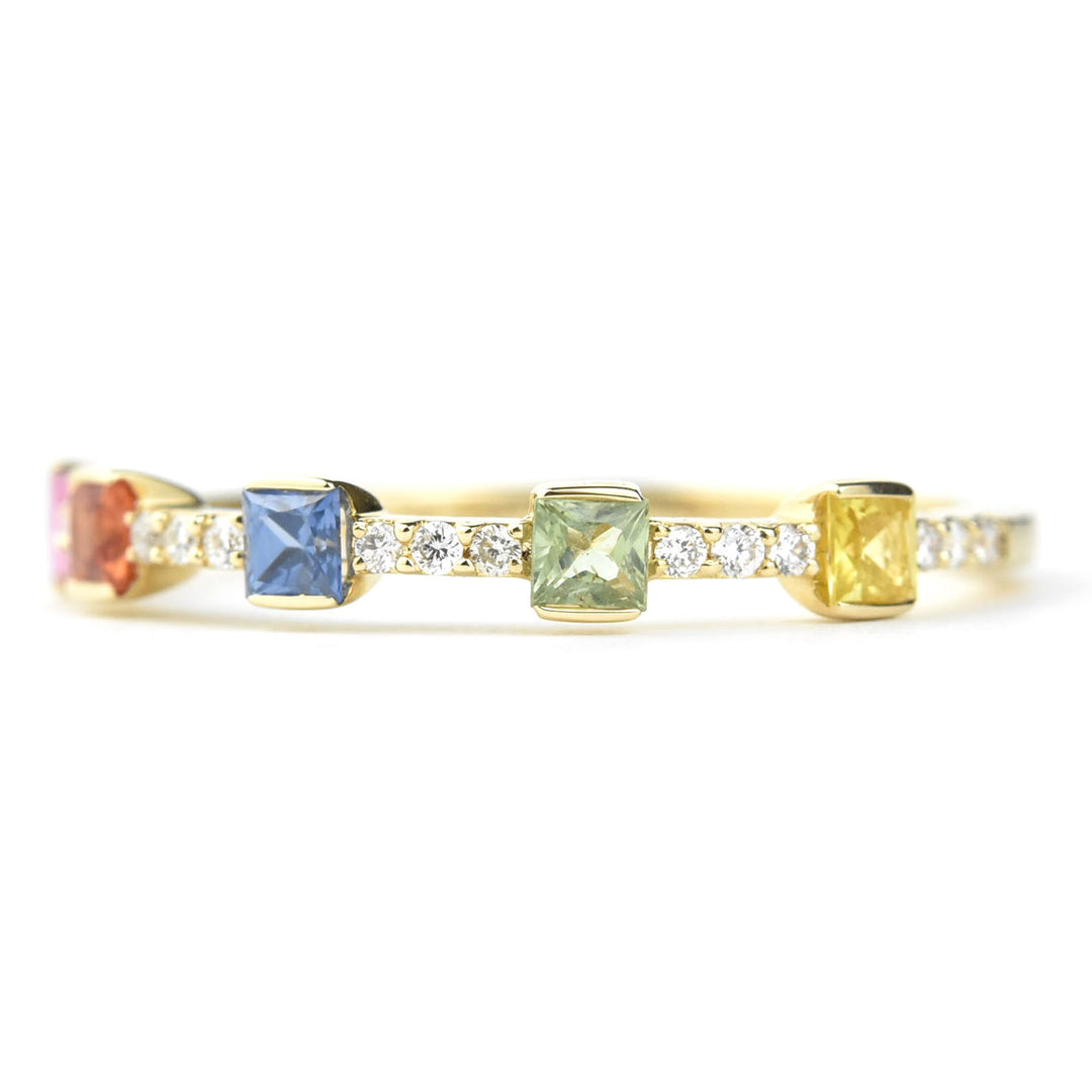 14k Yellow Gold Rainbow Sapphire & Diamond Band
