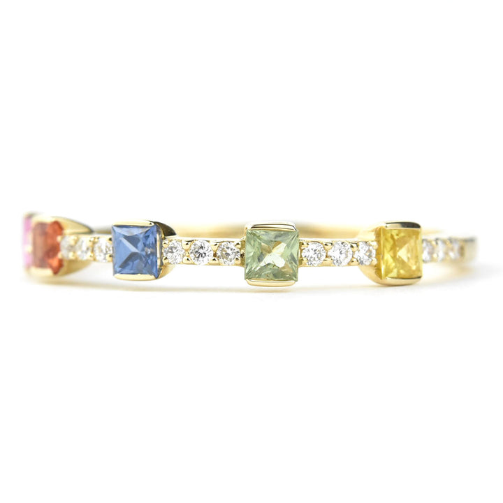14k Yellow Gold Rainbow Sapphire & Diamond Band