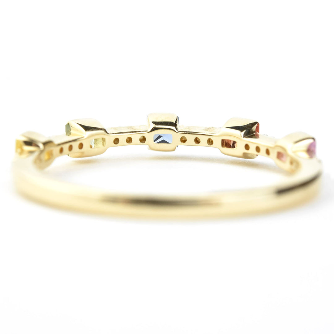 14k Yellow Gold Rainbow Sapphire & Diamond Band