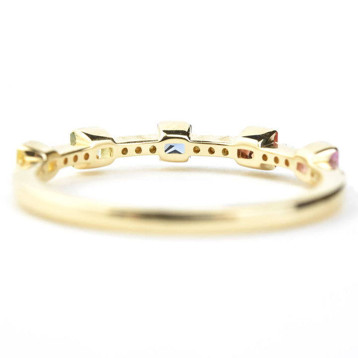 14k Yellow Gold Rainbow Sapphire & Diamond Band