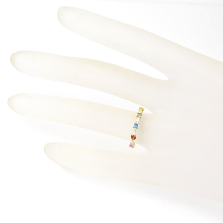14k Yellow Gold Rainbow Sapphire & Diamond Band