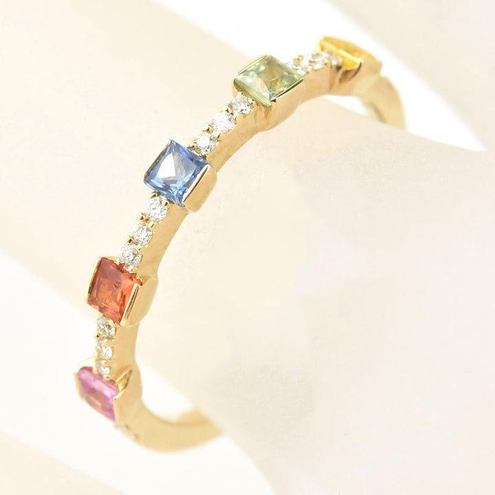 14k Yellow Gold Rainbow Sapphire & Diamond Band