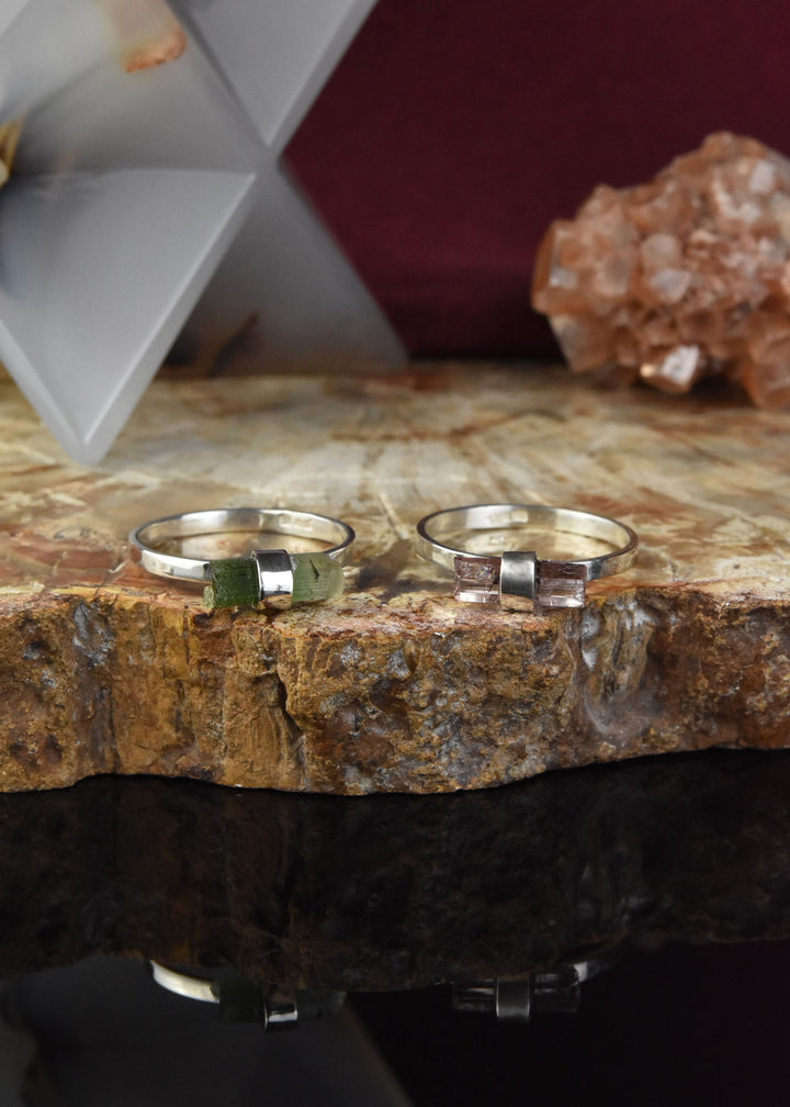 Tourmaline Raw Crystal Candy Ring in Silver