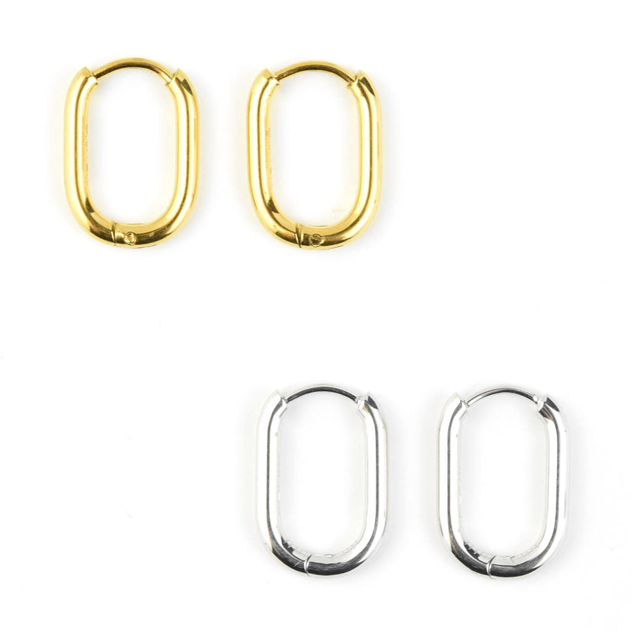 Rectangle Round Huggie Hoops - Goldmakers Fine Jewelry