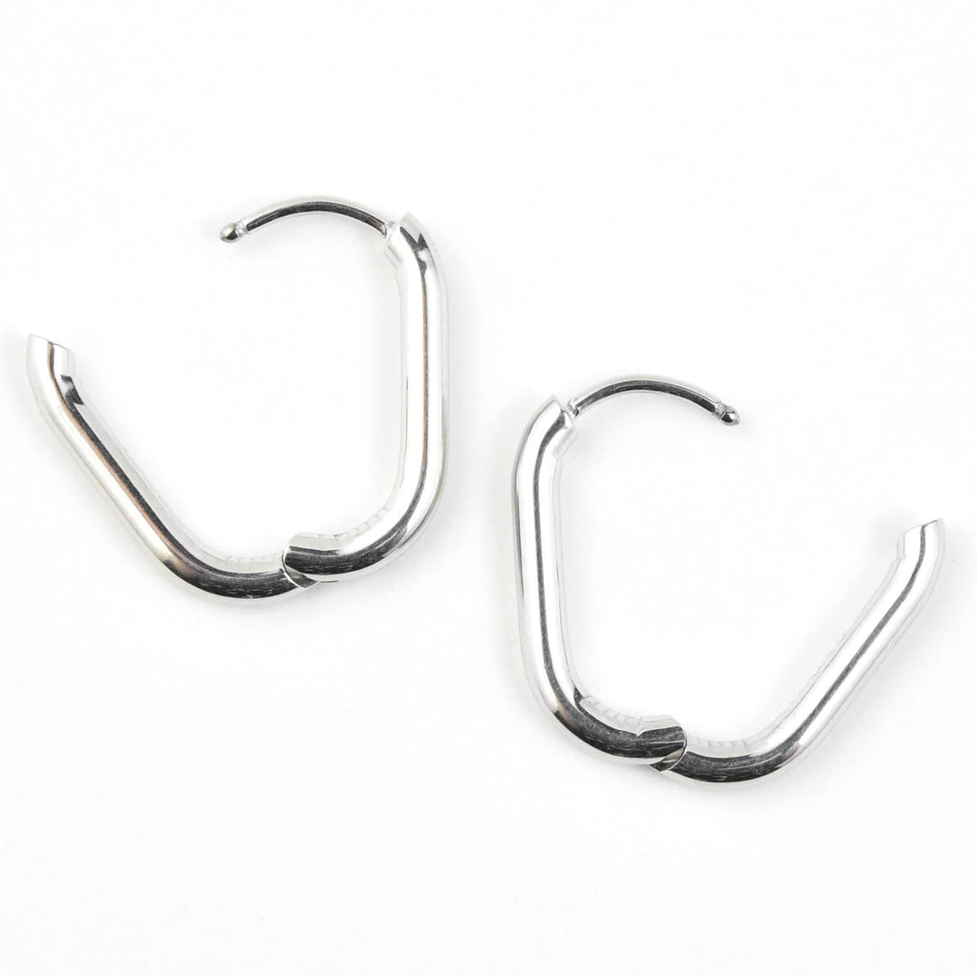 Rectangle Round Huggie Hoops - Goldmakers Fine Jewelry