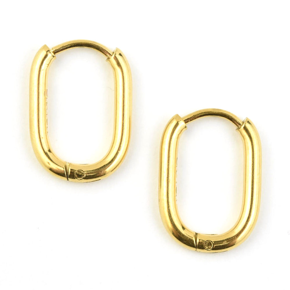 Rectangle Round Huggie Hoops - Goldmakers Fine Jewelry