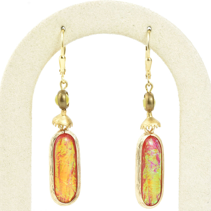 Red Oval Opalescent Art Glass Drops - Goldmakers Fine Jewelry