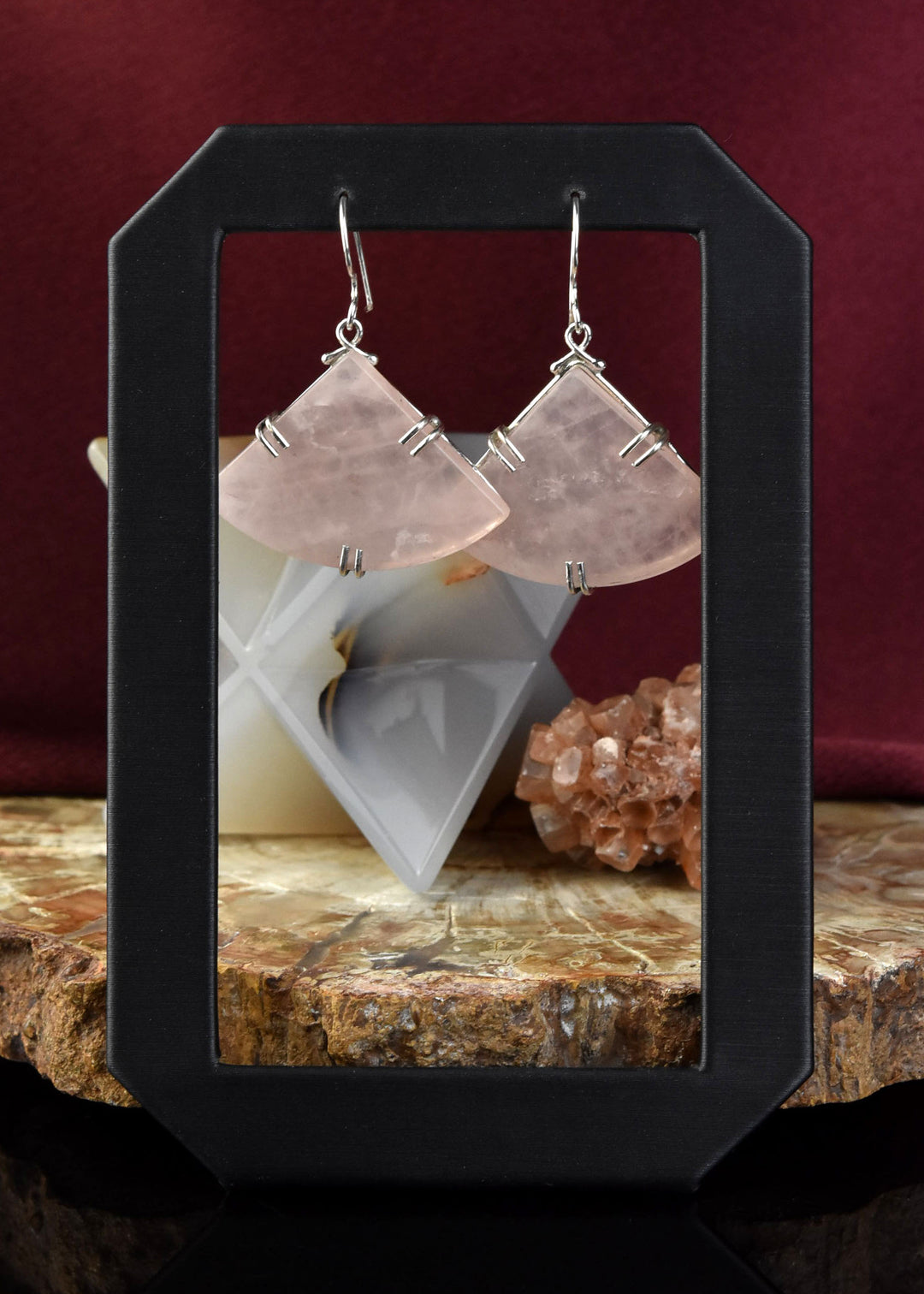 Trinity Earrings in Rose Quartz