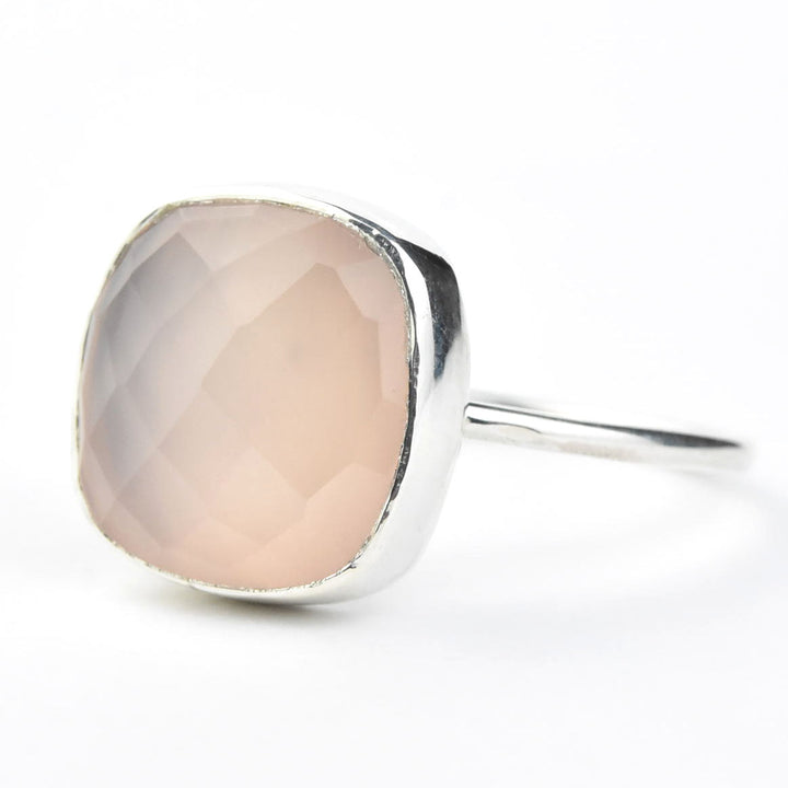 Faceted Cushion Cut Gemstone Ring in Silver