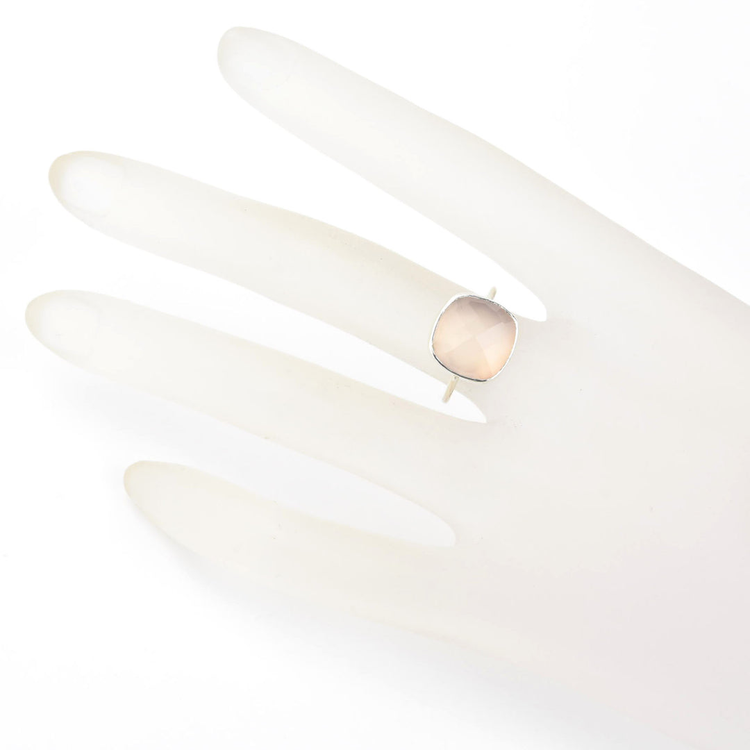 Faceted Cushion Cut Gemstone Ring in Silver