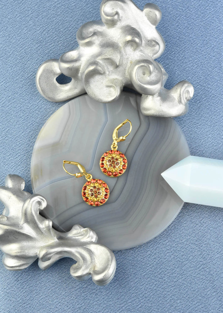 Round Crystal Flower Earrings - Goldmakers Fine Jewelry