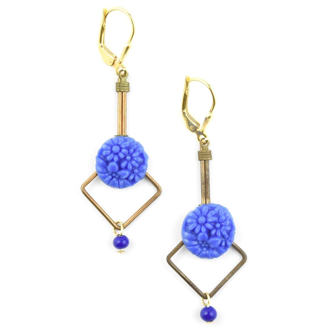 Royal Blue Floral Glass Earrings