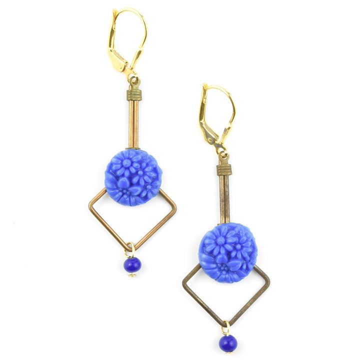 Royal Blue Floral Glass Earrings