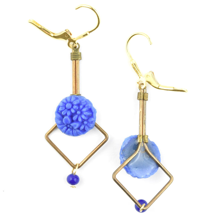 Royal Blue Floral Glass Earrings